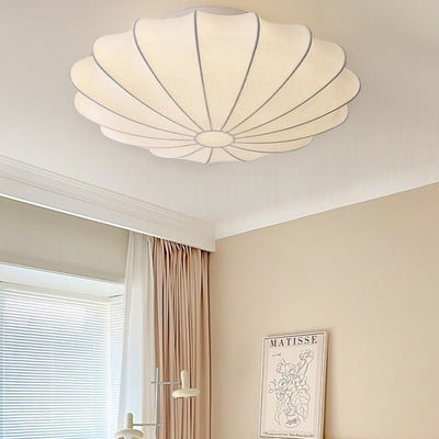 Traditional Japanese Bell Shape Metal Silk 1/3-Light Semi-Flush Mount Ceiling Light For Living Room