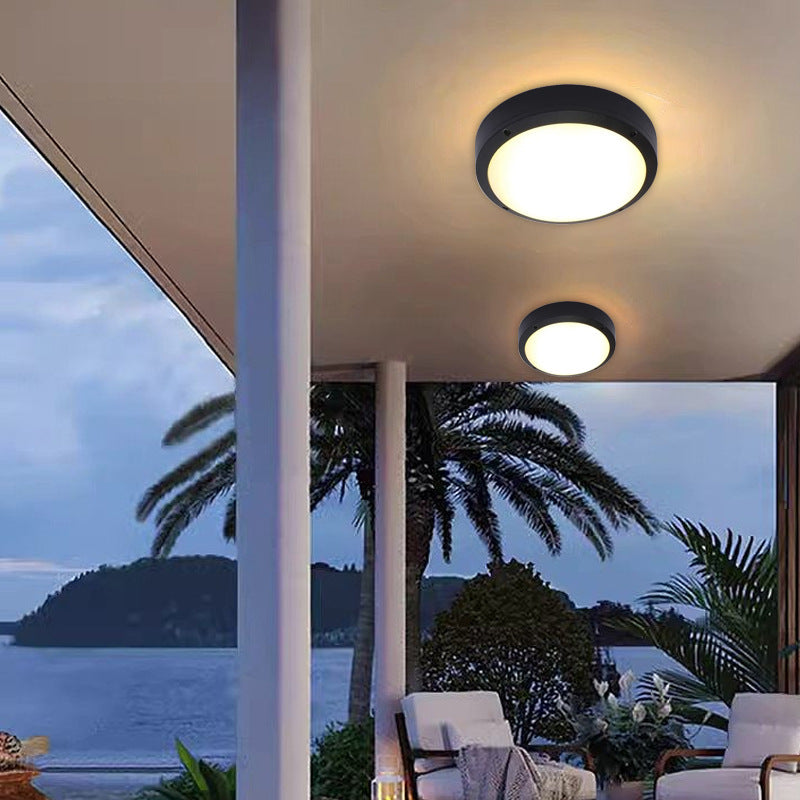 Modern Minimalist Waterproof Round Aluminum Acrylic LED Outdoor Flush Mount Ceiling Light For Garden