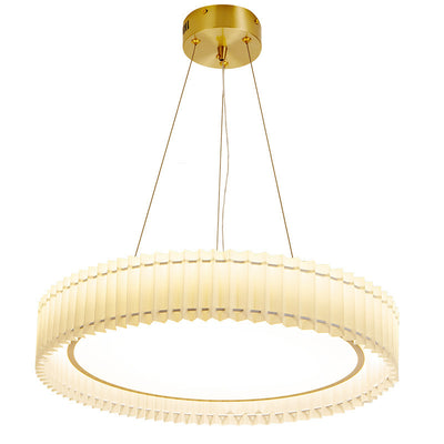 Modern Luxury Iron Fabric Round Pleated LED Chandeliers For Living Room