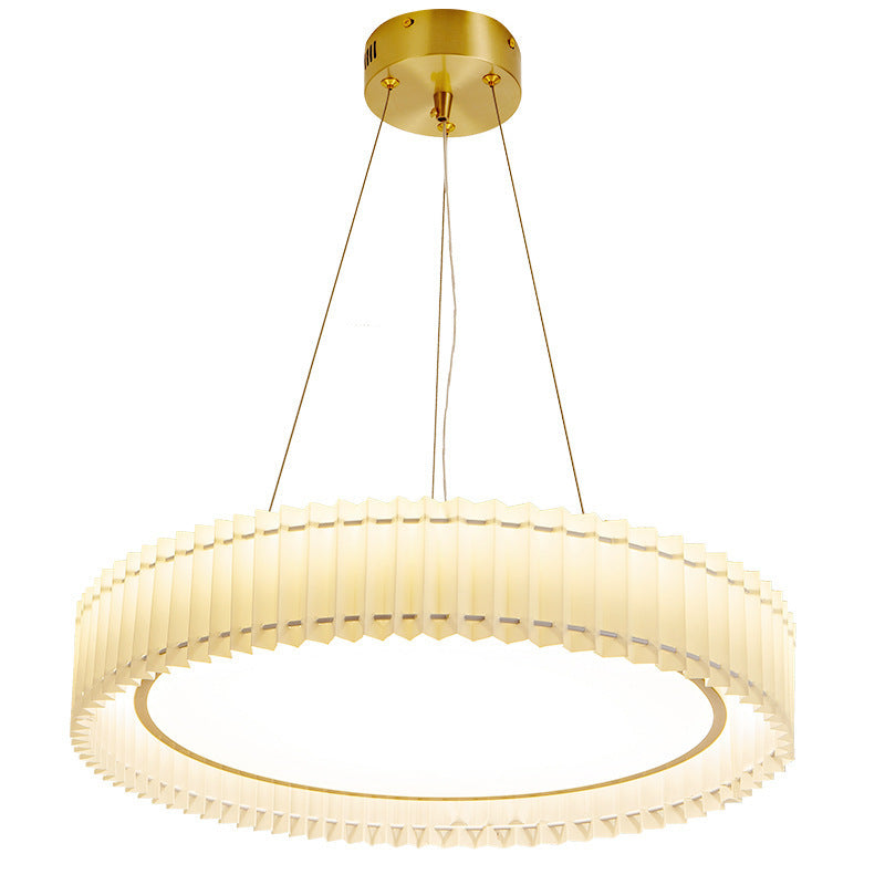 Modern Luxury Iron Fabric Round Pleated LED Chandeliers For Living Room