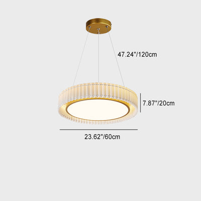 Modern Luxury Iron Fabric Round Pleated LED Chandeliers For Living Room