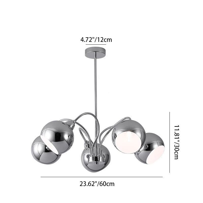 Moderner Mid-Century Glaskugelschirm Eisen 4/5/6-flammiger Kronleuchter für Wohnzimmer 