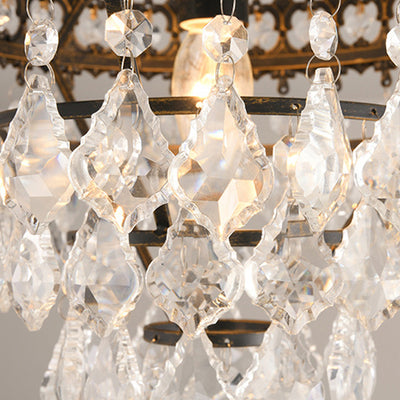 Contemporary Retro Iron Crystal Teardrop Crown Shaped 1/4/6 Light Chandelier For Living Room