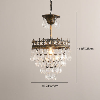 Contemporary Retro Iron Crystal Teardrop Crown Shaped 1/4/6 Light Chandelier For Living Room