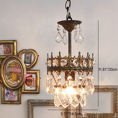 Contemporary Retro Iron Crystal Teardrop Crown Shaped 1/4/6 Light Chandelier For Living Room