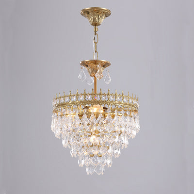 Contemporary Retro Iron Crystal Teardrop Crown Shaped 1/4/6 Light Chandelier For Living Room