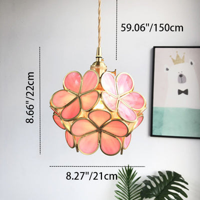 Contemporary Luxury Flower Petal Stained Glass Brass Iron 1-Light Pendant Light For Living Room