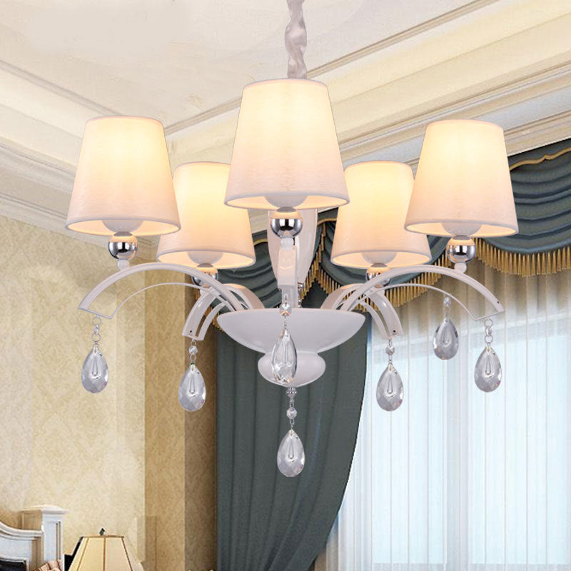 Traditional French Drum Fabric Crystal Iron Branch 5-Light Chandelier For Living Room