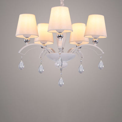 Traditional French Drum Fabric Crystal Iron Branch 5-Light Chandelier For Living Room