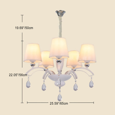 Traditional French Drum Fabric Crystal Iron Branch 5-Light Chandelier For Living Room