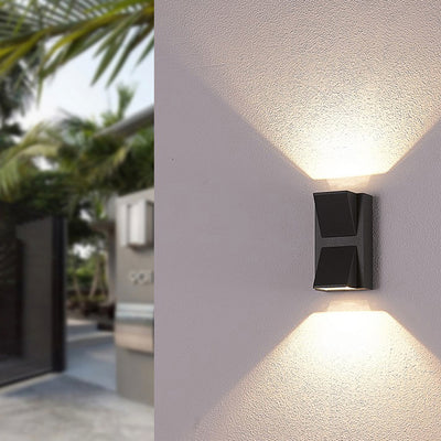 Modern Minimalist Waterproof Up And Down Geometric Square Aluminum Acrylic LED Outdoor Wall Sconce Lamp For Outdoor Patio