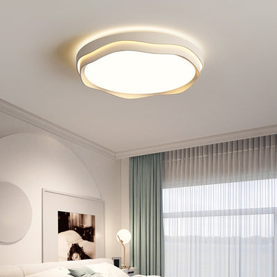 Modern Minimalist Cream Square Round Iron Acrylic PE LED Flush Mount Ceiling Light For Bedroom