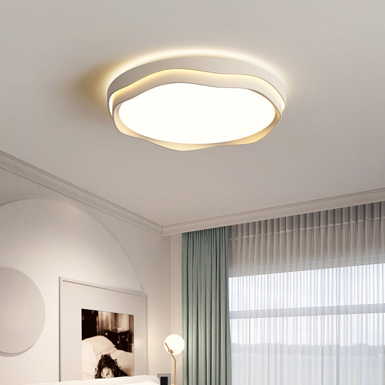 Modern Minimalist Cream Square Round Iron Acrylic PE LED Flush Mount Ceiling Light For Bedroom