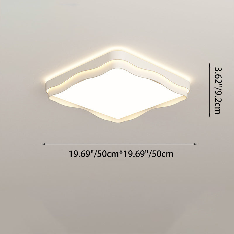 Modern Minimalist Cream Square Round Iron Acrylic PE LED Flush Mount Ceiling Light For Bedroom