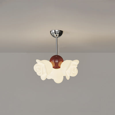 Contemporary Creative Cream Floral Iron PE 3-Light Chandelier For Bedroom