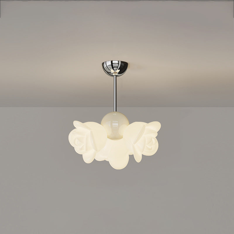 Contemporary Creative Cream Floral Iron PE 3-Light Chandelier For Bedroom