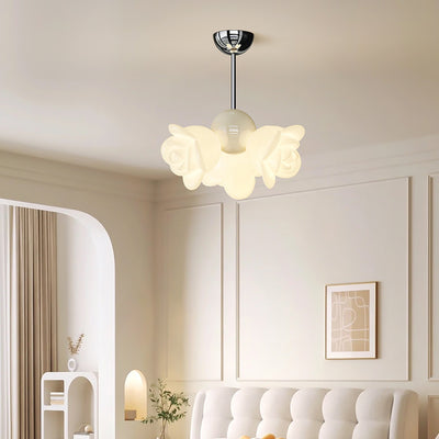 Contemporary Creative Cream Floral Iron PE 3-Light Chandelier For Bedroom