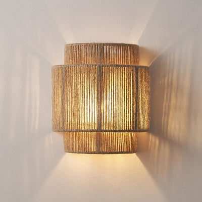 Zeitgenössische Boho Rattan Weben Blütenblatt Schatten 1-Licht Wand Leuchte Lampe für Schlafzimmer 