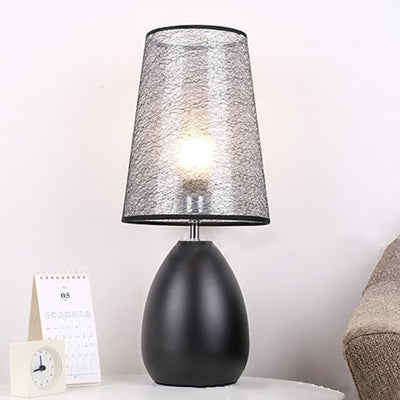 Contemporary Luxury Trapezoidal Crack Fabric Shade Iron 1-Light Table Lamp For Bedroom