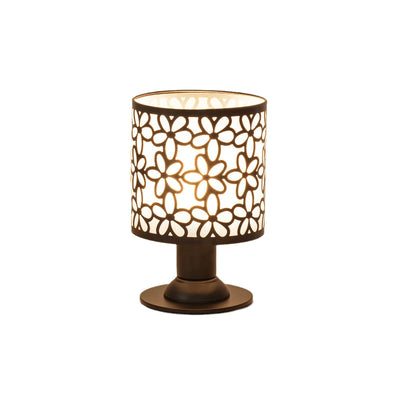 Contemporary Creative Iron Fabric Cylinder Flower Pattern USB LED Table Lamp For Bedroom