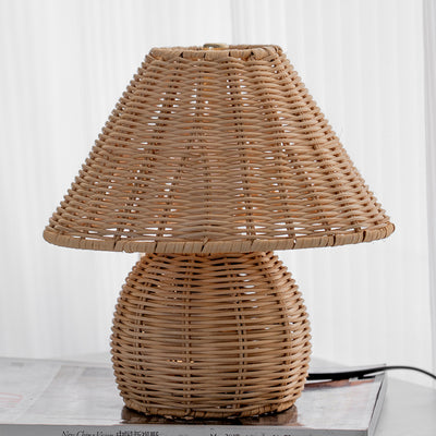 Traditional Japanese Ball Base Cone Shape Bamboo Hemp Rope Iron USB LED Table Lamp For Bedroom