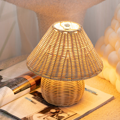 Traditional Japanese Ball Base Cone Shape Bamboo Hemp Rope Iron USB LED Table Lamp For Bedroom