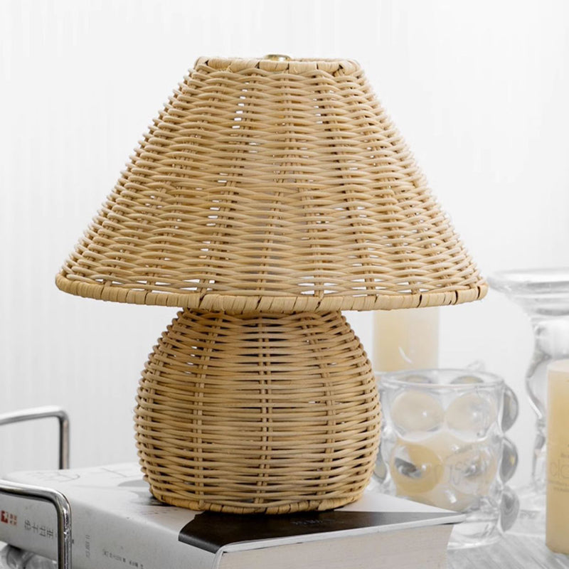 Traditional Japanese Ball Base Cone Shape Bamboo Hemp Rope Iron USB LED Table Lamp For Bedroom