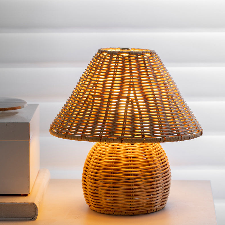 Traditional Japanese Ball Base Cone Shape Bamboo Hemp Rope Iron USB LED Table Lamp For Bedroom