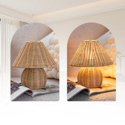 Traditional Japanese Ball Base Cone Shape Bamboo Hemp Rope Iron USB LED Table Lamp For Bedroom