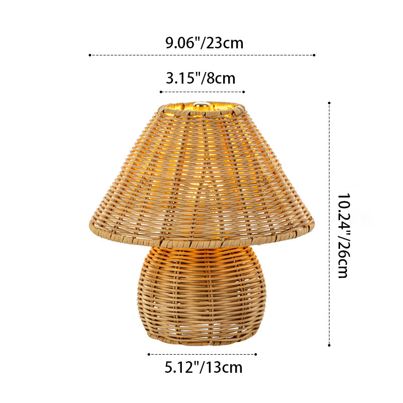 Traditional Japanese Ball Base Cone Shape Bamboo Hemp Rope Iron USB LED Table Lamp For Bedroom