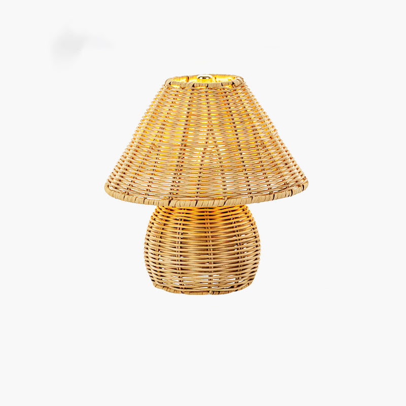 Traditional Japanese Ball Base Cone Shape Bamboo Hemp Rope Iron USB LED Table Lamp For Bedroom