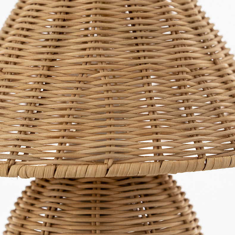 Traditional Japanese Ball Base Cone Shape Bamboo Hemp Rope Iron USB LED Table Lamp For Bedroom