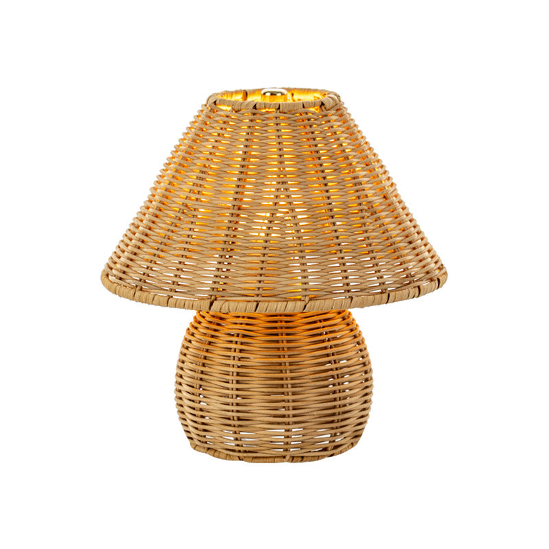 Traditional Japanese Ball Base Cone Shape Bamboo Hemp Rope Iron USB LED Table Lamp For Bedroom