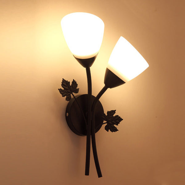 Contemporary Creative Rose Flower Glass Iron 1/2 Light Wall Sconce Lamp For Bedroom