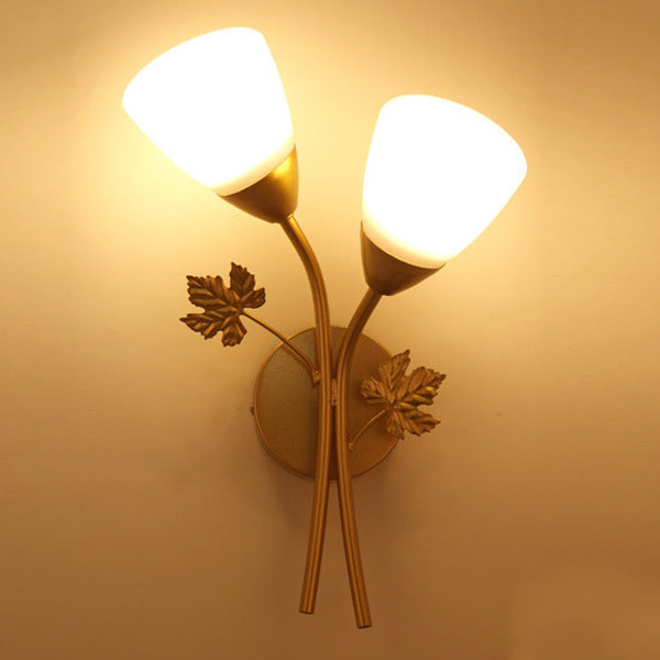 Contemporary Creative Rose Flower Glass Iron 1/2 Light Wall Sconce Lamp For Bedroom