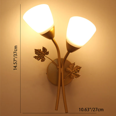 Contemporary Creative Rose Flower Glass Iron 1/2 Light Wall Sconce Lamp For Bedroom