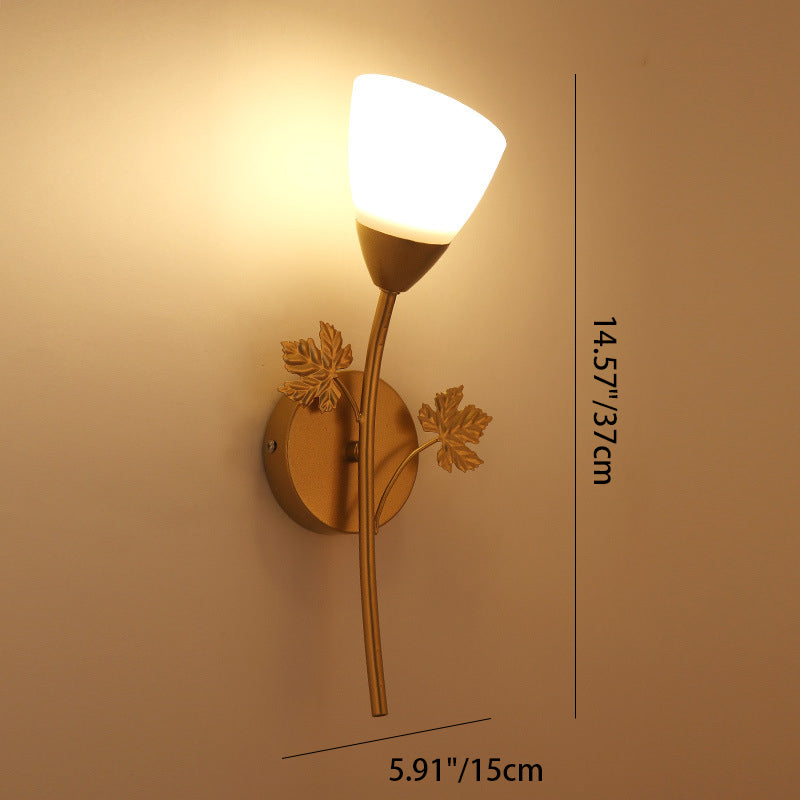 Contemporary Creative Rose Flower Glass Iron 1/2 Light Wall Sconce Lamp For Bedroom