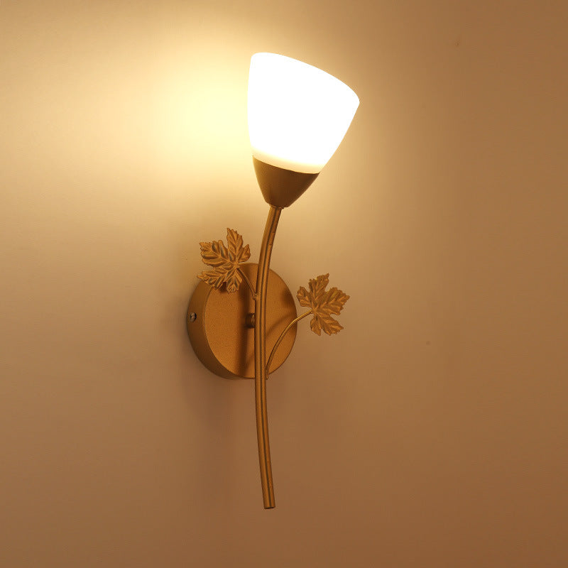 Contemporary Creative Rose Flower Glass Iron 1/2 Light Wall Sconce Lamp For Bedroom