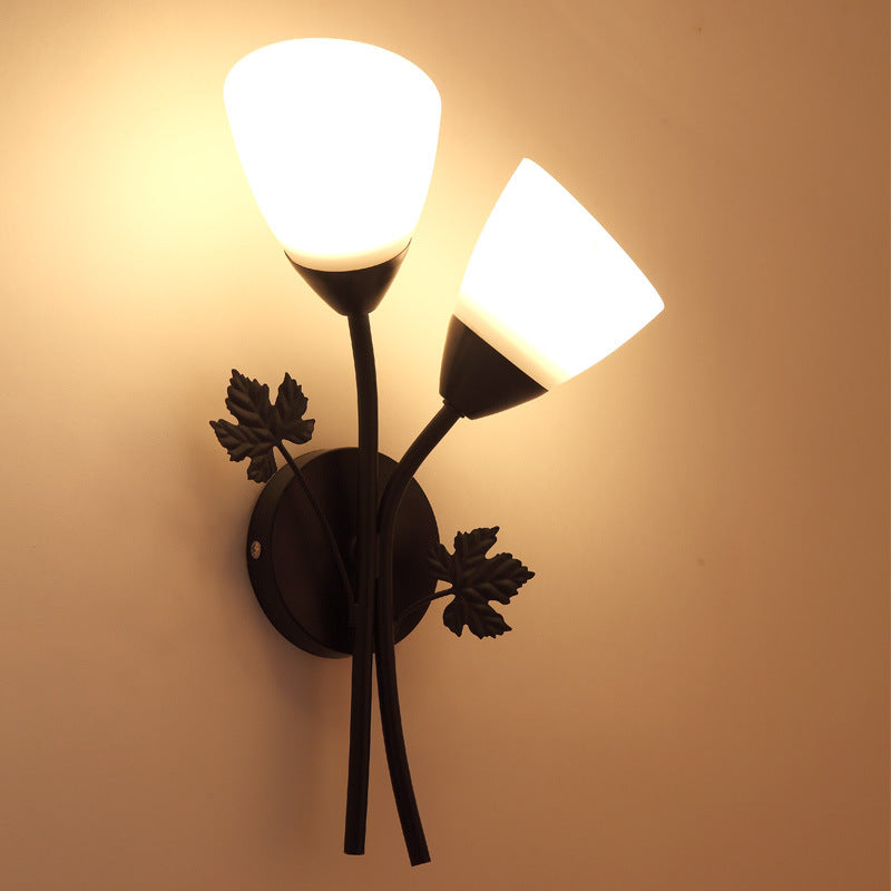 Contemporary Creative Rose Flower Glass Iron 1/2 Light Wall Sconce Lamp For Bedroom