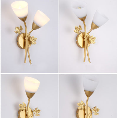 Contemporary Creative Rose Flower Glass Iron 1/2 Light Wall Sconce Lamp For Bedroom