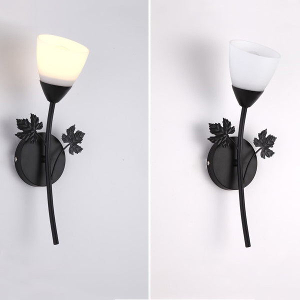 Contemporary Creative Rose Flower Glass Iron 1/2 Light Wall Sconce Lamp For Bedroom