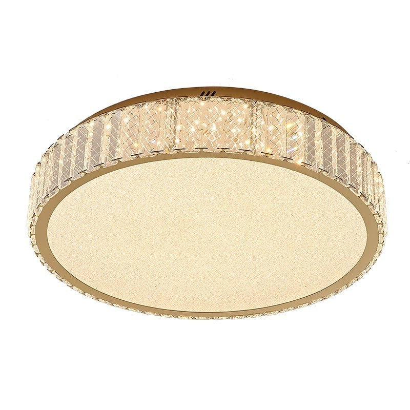 Modern Luxury Round Stainless Steel Crystal LED Flush Mount Ceiling Light For Bedroom