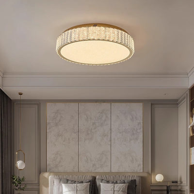 Modern Luxury Round Stainless Steel Crystal LED Flush Mount Ceiling Light For Bedroom