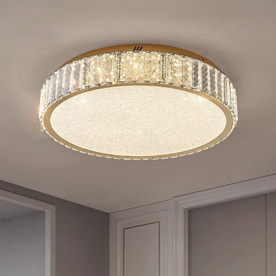 Modern Luxury Round Stainless Steel Crystal LED Flush Mount Ceiling Light For Bedroom