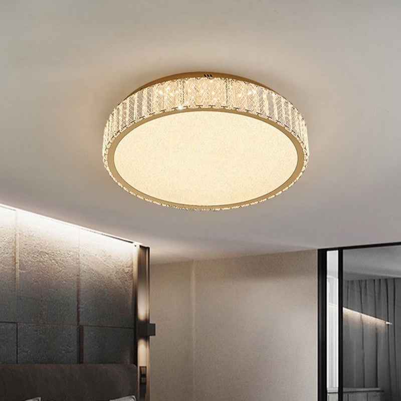 Modern Luxury Round Stainless Steel Crystal LED Flush Mount Ceiling Light For Bedroom