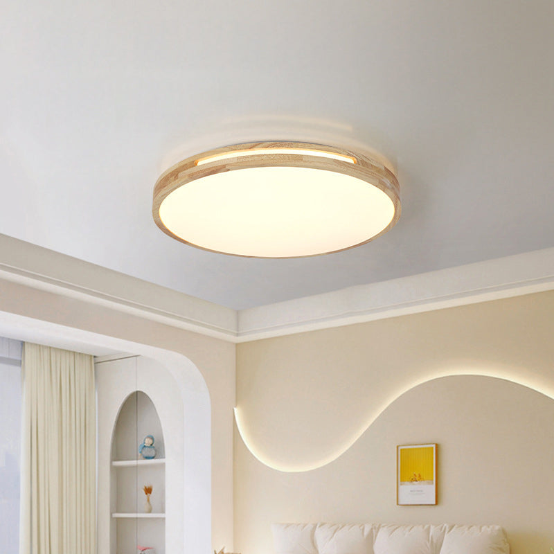 Modern Minimalist Round Wood Iron PE LED Flush Mount Ceiling Light For Living Room