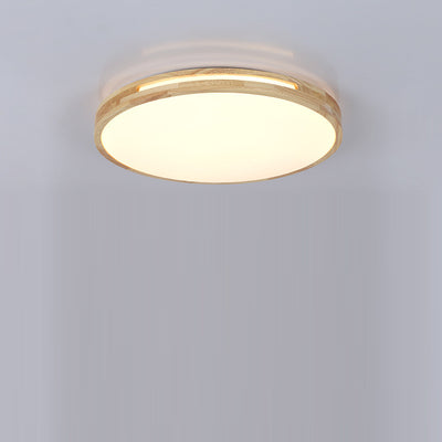 Modern Minimalist Round Wood Iron PE LED Flush Mount Ceiling Light For Living Room