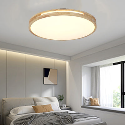 Modern Minimalist Round Wood Iron PE LED Flush Mount Ceiling Light For Living Room