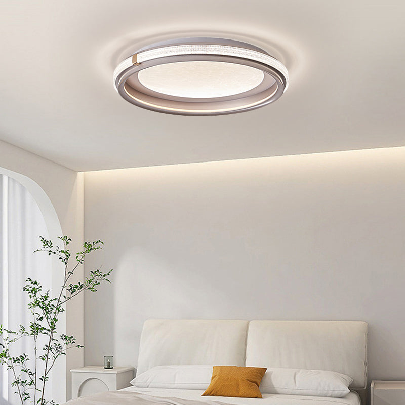 Modern Luxury Double Round Ring Aluminum Acrylic LED Flush Mount Ceiling Light For Bedroom