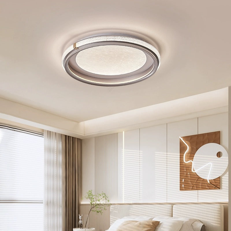 Modern Luxury Double Round Ring Aluminum Acrylic LED Flush Mount Ceiling Light For Bedroom